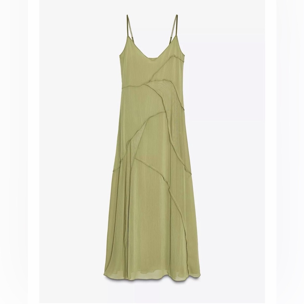 Zara Olive Green Layered Slip Maxi Dress